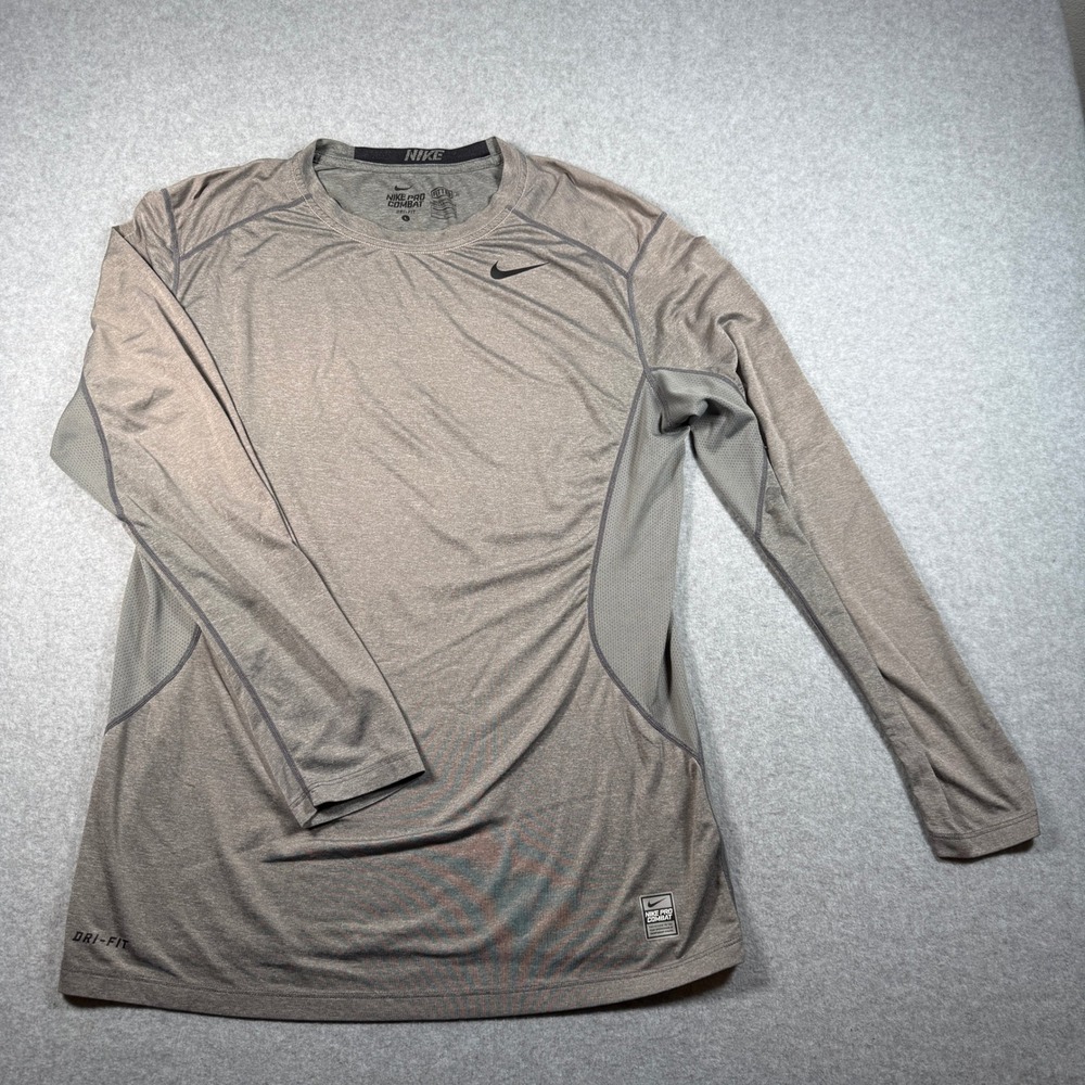 Nike Pro Combat Fitted Dri-Fit Long Sleeve Shirt Men's Large Gray 449788